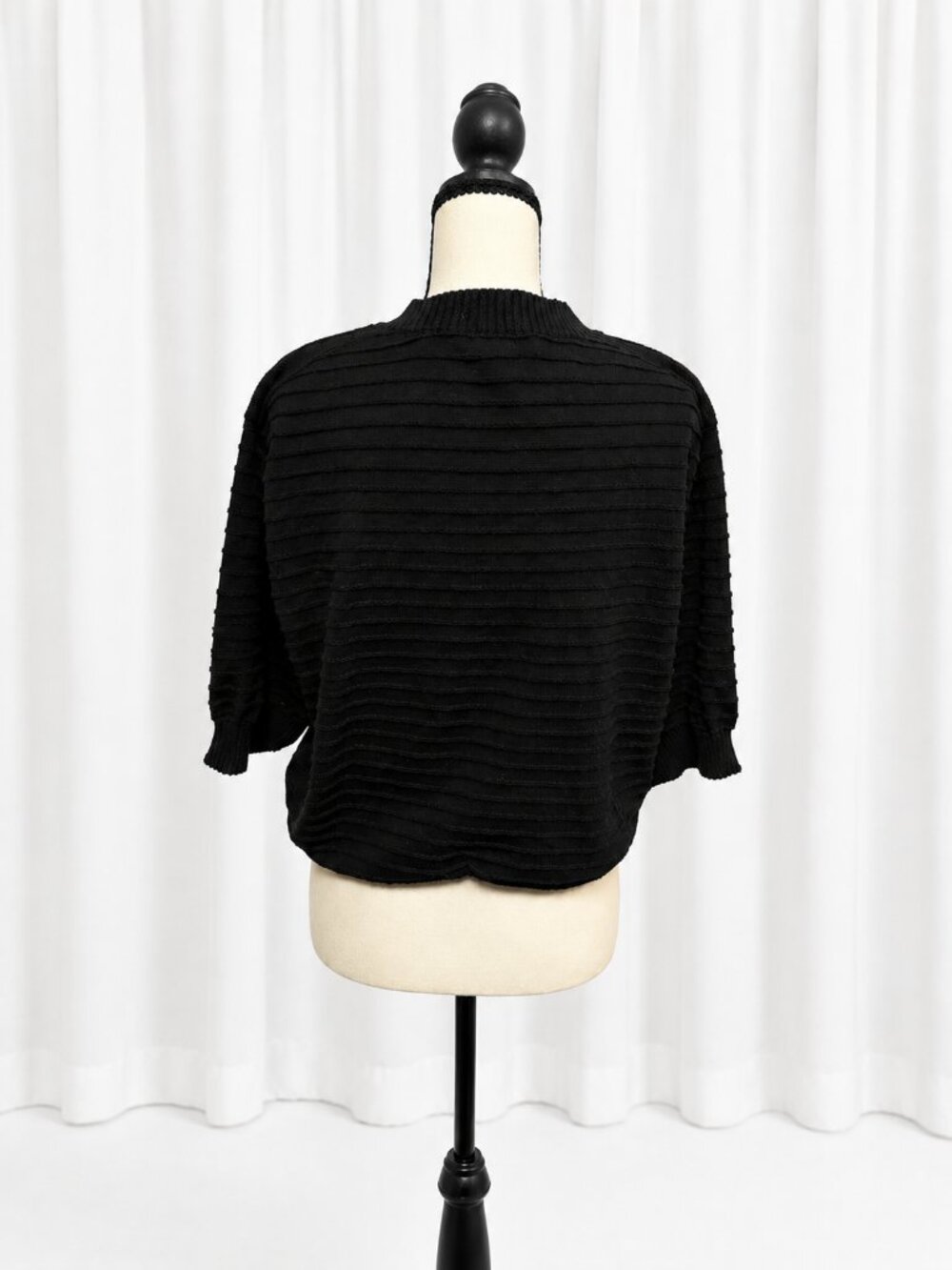 Madewell Textural-Stitch Cotton Sweater Black XXL Short Sleeve Boxy Knit Top - Picture 6 of 6